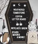 Coffin Letter Board Sign [Real Wood Frame] - Witchy Decor Aesthetic, Gothic Home Decor Word Board With Letters Changeable Letter Board Sign - Goth Room Decor Coffin Pin Board, Emo Room Decor (Black)