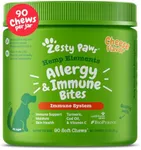 Zesty Paws Dog Allergy Relief - Anti Itch Supplement - Omega 3 Probiotics for Dogs - Salmon Oil Digestive Health - Soft Chews for Skin & Seasonal Allergies - with Epicor Pets – Hemp - 90 Count…