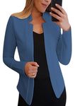 OMZIN Women's Solid Blazer Lapel Long Sleeve Open Front Business Blazer Jacket Blue 3XL