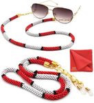 Eyeglass Chain Holder Necklace - Premium Beaded Glasses Strap - Chain Eyeglass Holder Necklace - Eyeglass Chain for Women - Eye Glasses String Strap Cord (Red)