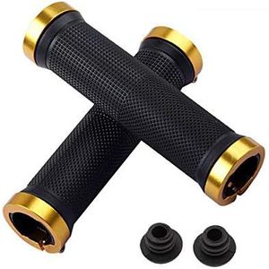 Kework Bike Grips, Double Locking Bike Bicycle Mountain Bike Handlebar Grips, Include 2 Handlebar Caps, Aluminum Alloy Lock Ring (Golden)