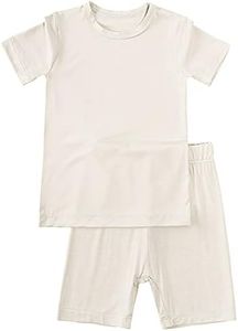 Aablexema Baby Short Summer Pajamas - Toddler Cool Jammies Pjs Rayon from Bamboo,2pcs Kids Sleepwear Set for Boys Girls(Oat,6y)