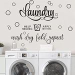 Runtoo Laundry Room Wall Decals [Large] Wash Dry Fold Repeat Quotes Art Signs Stickers Washing Bathroom Wall Decor