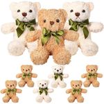 LYCN 9 Pack Teddy Bears Bulk, 25cm Bear Plush Toy, Small Cute Soft Bear Stuffed Animals with Bow Tie for Graduation Birthday Wedding Baby Shower Party Gift, White&Brown(10inch)