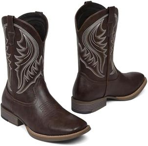 Grakihily Cowboy Boots For Men with Wide Square Toe Western Retro Boot Durable Classic Fashionable Embroidered Country Pull On Resistant Boots