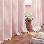 Linen Boho Curtains Cute Embroidered Pink Curtains for Girls Bedroom Nursery Room 84 Inches Long 2 Panels Light filtering Farmhouse Curtains for Living Room Rod Pocket Drapes (52" W x 84" L,Pink)