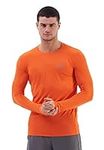 TCA Men's Stamina Long Sleeve Reflective Lightweight Running Workout Training Gym Top with Thumb Holes - Orange, XL