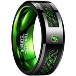 NUNCAD Tungsten Promise Ring for Men Black and Green Wedding Band CZ and Celtic Dragon Inlay Size 7.5