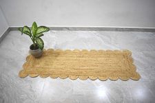 Ripaz Vogue RUG Natural Jute Hand Braided Scallops Design Jute Rug Handmade Area Rug (60 x 180 cm)