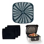 KINLYBO Reusable Silicone Air Fryer Liners and 3PCS Heat Resistant Grill Mats Set Compatible with Ninja Foodi 5-in-1 AG301 Grill, Non-Stick Air Fryer Replacement Accessories for Ninja AG301