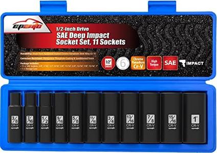 EPAuto 1/2-Inch Drive SAE Deep Impact Socket Set, Cr-V, 11 Sockets