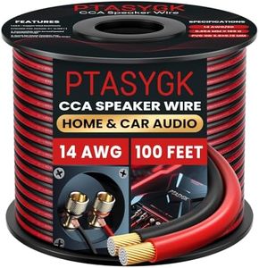 PTASYGK 14 AWG Speaker Wire 100 Feet - 2 Conductor CCA Clear Audio Cable for Home Theater & Car Stereo with 1FT Markings