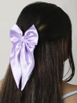 Arendelle Satin Long Tail Bow in Lilac | Bow Hairpin clip for Women and Girls | Anti-Hair Breakage Hairclips [ABW002]