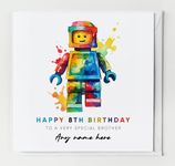 Personalised Birthday Card | Brother Sister Son Nephew | Unisex Blocks Bricks | Building Block Toy Game Robot Card | Mum Dad Friend Gift