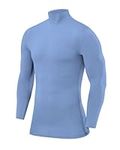 PowerLayer Compression Tops for Boys Base Layers Boys Running Top Thermal Shirt - Mock Neck - Ice Blue, 10-12 Years