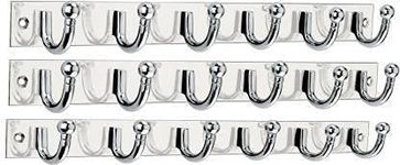 GAIYERA Pack 3 Stainless Steel Round -C Wall Door Hook Pemium Classic 6 Pin Cloth Hanger Wall Door Hooks Rail for Hanging Clothes, Towel Hook Rail