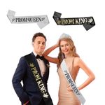 LOOPES Prom King and Prom Queen Sashes,Black&Silver Prom King and Queen Sash for Prom School Graduate Graduation Party Supplies Wedding Birthday Kings Queen Costume Accessories