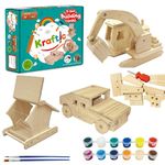 Kraftic Woodworking Building Kit for Kids and Adults, 3 Educational DIY Carpentry Construction Wood Model Kit STEM Toy Projects for Boys and Girls - Wooden Military Vehicle, Excavator and Bird-Feeder