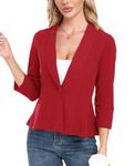 MINTLIMIT Blazers for Women Business Casual Open Front 3/4 Sleeve Blazer Ruffle Hem Work Office Jackets for Ladies Red