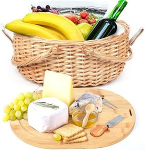 Hap Tim Wicker Picnic Basket Set with Charcuterie Boards for 2 - Unique Gifts Ideas for Couple, Engagement, Wedding, Bridal Shower, Family, Christmas, White Elephant Gifts for Adults(AU2408A-1)