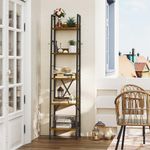 YITAHOME Bookcase 5 Tiers, Industrial Ladder Shelf Floorstanding Book Shelf Wooden Shelves and Metal Frame Book Rack Modern Shelving Unit for Living Room, Hallway, Office, Rustic Brown Bookshelf