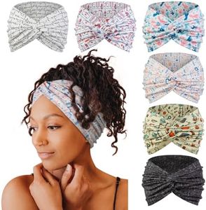 Tobeffect Extra Wide Turban Headbands for Women, 7'' Large Wide Headband for Nursing Cute Printed Nurse Head Bands Twisted Knotted Hairbands Non Slip Cloth Headbands for Women Hair Accessories 6 Pack