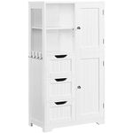 Yaheetech Bathroom Floor Cabinet with 3 Drawers and Door Cabinets, Freestanding Storage Cabinet with Adjustable Shelves and Side Hooks for Bathroom Living Room Kitchen, 107 cm Height