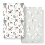 Stretchy Ultra Soft Jersey Knit Fitted Crib Sheets Set 2 Pack，Fit All Standard Crib Mattress Pads Safe and Snug, Stylish Pattren of Bear and Wolf Print