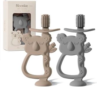 Moonkie Teething Toy Set of 2, Safe & Easy to Hold BPA Free Silicone Teethers, 360° Baby Toothbrush with Suction Base, Teether Toys Best for Babies 6-12 Months (Koala Warm Taupe/Lunar Grey)