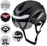 Favoto Bike Helmet with Turn Signals - Dual Shell Helmet with Removable Goggles and USB Rechargeable Front and Back Lights, CPSC Certificated, Black