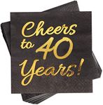 40th Birthday Decorations Men Women Party Supplies Cocktail Napkins Black 50 Pack,5"x 5" Folded,Cheers to 40 Years! (40)