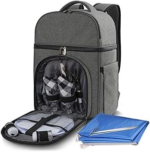 Vogano Picnic Backpack Insulated Bag for 2 Person with Cooler Compartment,with Blanket,Plates and Cutlery Set,for Camping Beach