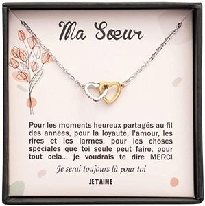 TILOVE - Collier Personnalisé pour Femme avec Pendentif en Forme de Coeurs Entrelacés Contenant un Message d'Amour pour Votre Soeur | Livré dans sa Boite à Bijoux | Idée Cadeau Anniversaire, Noël
