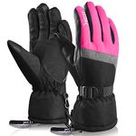 MCTi Waterproof Womens Winter Ski Snow Snowboard 3M Thinsulate Warm Touchscreen Gloves with Elastic Wristband (Rose Red, Large)