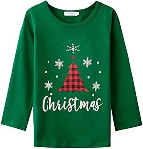 Arshiner Girl Long Sleeve Tees Tops Shirts Cotton Casual Crewneck T-Shirts Christmas-Green 3-4T