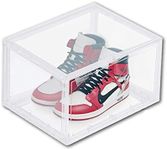 Shoe Boxes Storage Containers Organizer Clear Hard Plastic Stackable with Lids,Thickened Large Shoe Display Cases Clear with Door，Magnetic Side Open Display and Store for Sneakers,Ankle Boots, High Heels Shoes and Toys, Transparent White 1 Pack