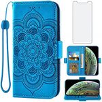 Asuwish Compatible with iPhone Xs Max Wallet Case and Tempered Glass Screen Protector Flip Credit Card Holder Stand Cell Phone Cover for i X XR Xsmax 10x SX Xmax 10xs 10s 10 Plus Xmaxs Women Men Blue