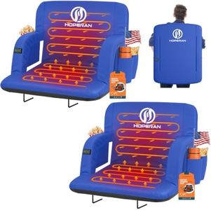 HOPERAN 25" 2pcs Dual-Sided Heated Stadium Seats for Bleachers with Back Support, 3 Levels Heating Stadium Seating for Bleachers Seat with Backrest, 5 Pockets Portable Stadium Chair for Outdoor Blue