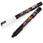 Posca Uni PC-1MR Art Paint Marker Pens - 0.7mm - Black and White - Pack of 2