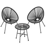SONGMICS Garden Patio Furniture Set 3 Pieces, Acapulco Chair, Outdoor Seating, Glass Top Table and 2 Chairs, Indoor and Outdoor Conversation Set, Black GGF013B02
