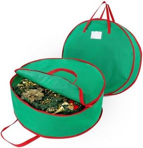 bruwaa 2 Pack Christmas Wreath Storage Container Bag 24", Card Slot Durable Handles and Double Zipper Storage Containers and to Protect Artificial Garland - Green