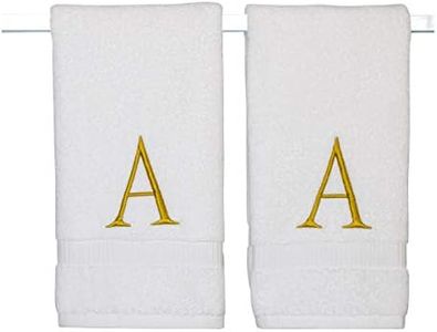 Monogrammed Hand Towels for Bathroom - Luxury Hotel Quality Personalized Initial Decorative Embroidered Bath Towel for Powder Room, Spa - GOTS Organic Certified - Set of 2 Gold Letter A