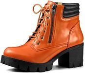 Allegra K Women's Chunky Heel Lace Up Zipper Orange Combat Boots 10 M US