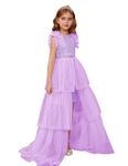 GRACE KARIN Girls Glitter Sequin Dress Flutter Sleeve Princess Dresses+Mesh Tiered Skirt Party Outfits Purple 11-12 Years