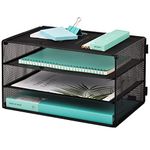 EASEPRES 3 Tier Office Desk A4 Paper Letter Organiser Tray, Mesh Office Tray for desk, Desktop Filing Document Trays Holders, Wire File Storage Rack, Metal Desk Paper Tidy Organizer, Black