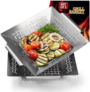 Mountain Grillers Veggie Grill Baskets Set of 2 - Heavy Duty Vegetable Grilling Basket also for Fish Meat and Shrimp - Suitable for All Grills BBQ & Smokers - Stainless Steel - 12 Inch