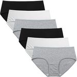 INNERSY Women's Mid Rise Tagless Plain Color Full Coverage Cotton Hipster Panties 6-Pack(M, Black-White-Grey)