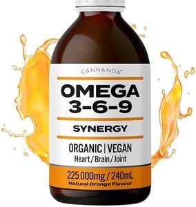 OMEGA 3-6-9 SYNERGY: Organic / Vegan / 225,000MG / 240ml. Organic Omega 3 6 9 With Hemp Oil. Extra Strength + High Potency for Joint Pain / Heart / Brain / Stress / Immune Support. Rich in GLA. Natural Orange Flavour