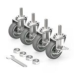 HOLKIE Caster Wheels 3 inch Locking Stem Casters, 3/8" -16 x 1-1/2" (Stem Diameter 3/8", Stem Length 1-1/2") Threaded Stem Casters Swivel Casters Set of 4 Heavy Duty Castors, Gray Caster for Furniture