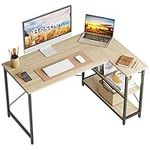 Bestier Small L Shaped Desk with Shelves 47 Inch Reversible Corner Computer Desk Writing Gaming Storage Table for Home Office Small Space, Oak